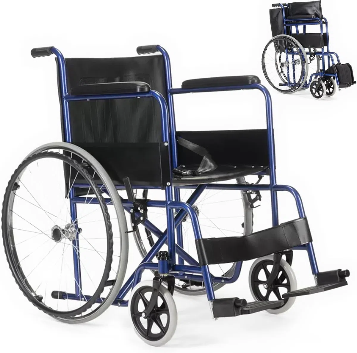 GOVITA-Sedia A Rotelle Per Anziani E Disabili,Carrozzina Pieghevole Leggera Ad Autospinta,Braccioli Fissi E Poggiapiedi Ribaltabili,Cintura Di Sicurezza E Tasca Porta Documenti