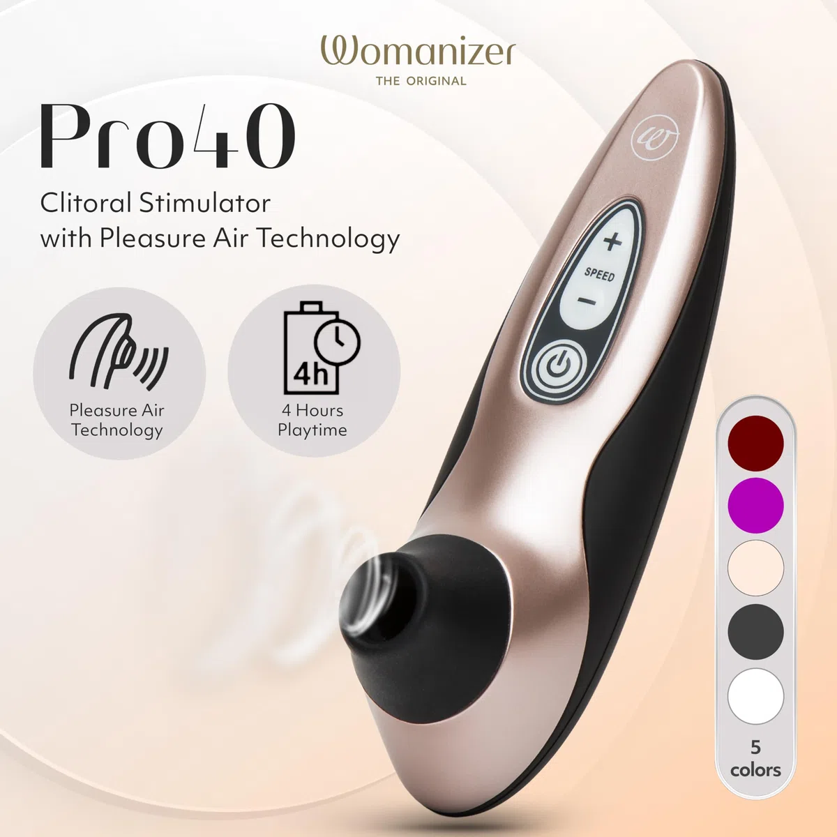 Womanizer Pro40 Succhia Clitoride per Donna | Succhiatore Clitorideo con 6 Intensità | Stimolatore Vibratore Impermeabile | Sex Toy Ricaricabile Coppie | Oro Rosa