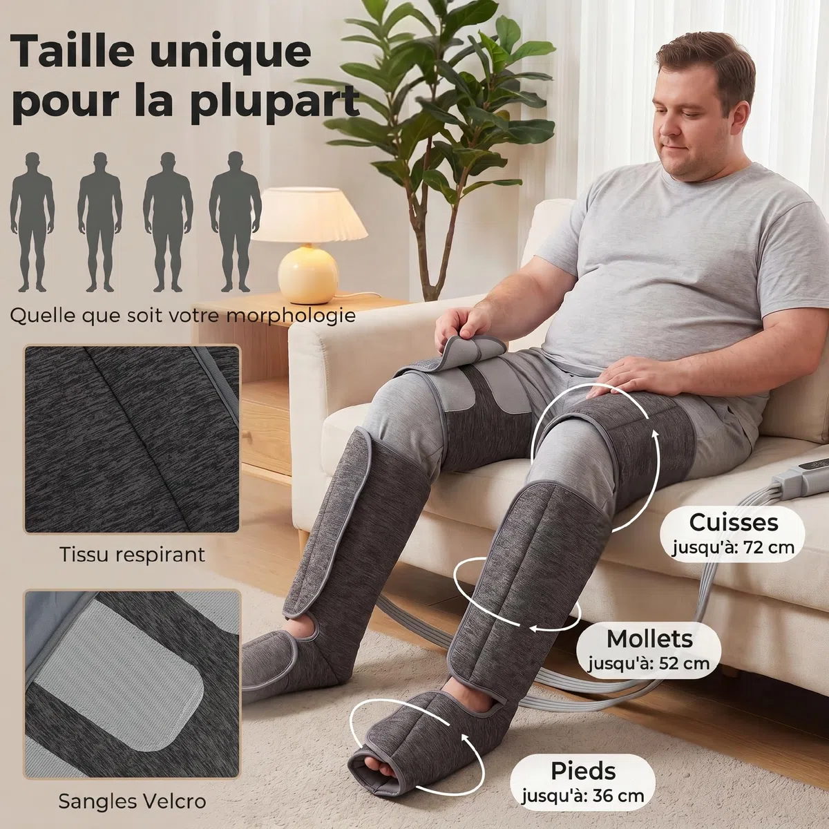 HOMCOM Massaggiatore Gambe a Compressione d'Aria, 2 Livelli Calore ai Piedi, per Polpacci e Cosce, 3 Modalità, 3 Intensità, Pressoterapia Casa, Linfodrenaggio e Circolazione, Regalo per Uomini e Donna