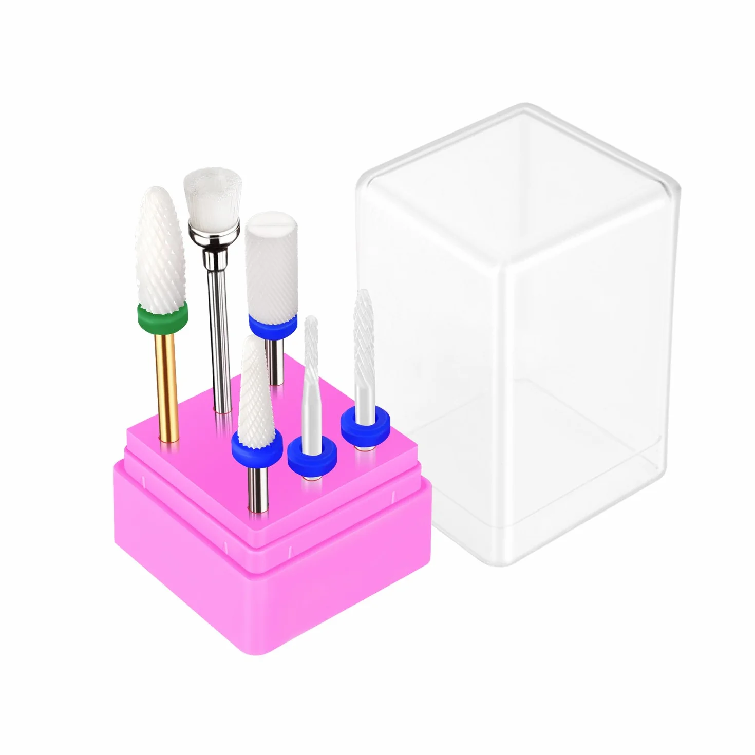 JCMaster® Kit 5 Punte in Ceramica per Fresa Unghie Professionale + Pennellino Pulizia Manicure Pedicure