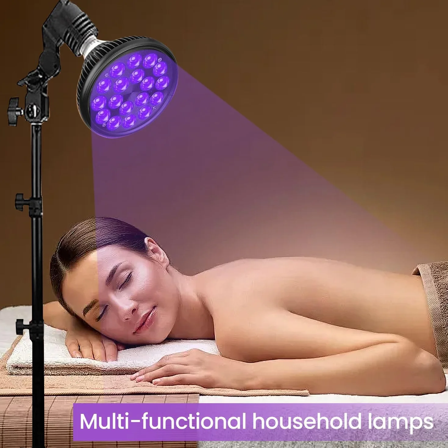 Lampada abbronzante 54W LED per viso e corpo con supporto regolabile, luce viola 180°