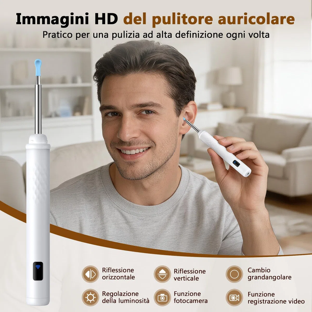 Pulizia Orecchie - Schermo da 3.97", Nessun Download di App Necessario | Rimozione Cera/Spillo Puntini, Aiuto Cura Orale | Montaggio Magnetico, Custodia Ricaricabile | Per Famiglia & Viaggi
