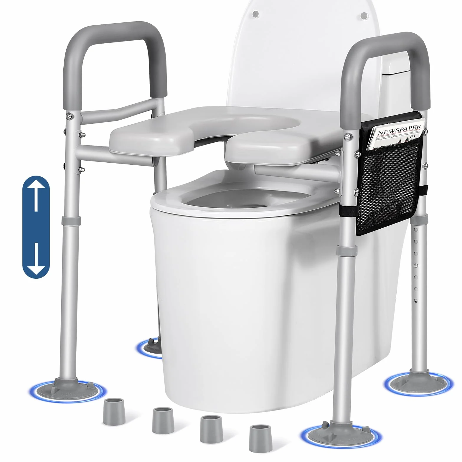 Rialzi regolabili per sedile WC da 226,8 kg, per anziani con custodia, sedile rialzato con maniglie per anziani, incinte e disabili, rialzo imbottito per sedile WC per disabili