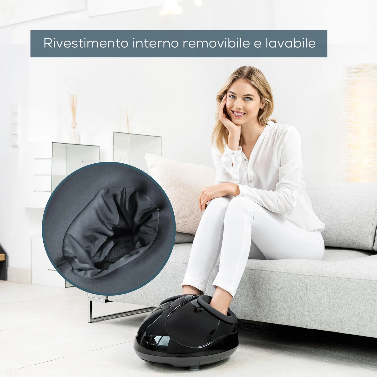 Beurer FM 90 Massaggiatore Plantare Shiatsu con Aria Compressa, Funzione Calore, 3 Programmi e Intensità Regolabile, Massaggio Riflessologico per Piedi e Talloni, Fodera Lavabile, fino al 46