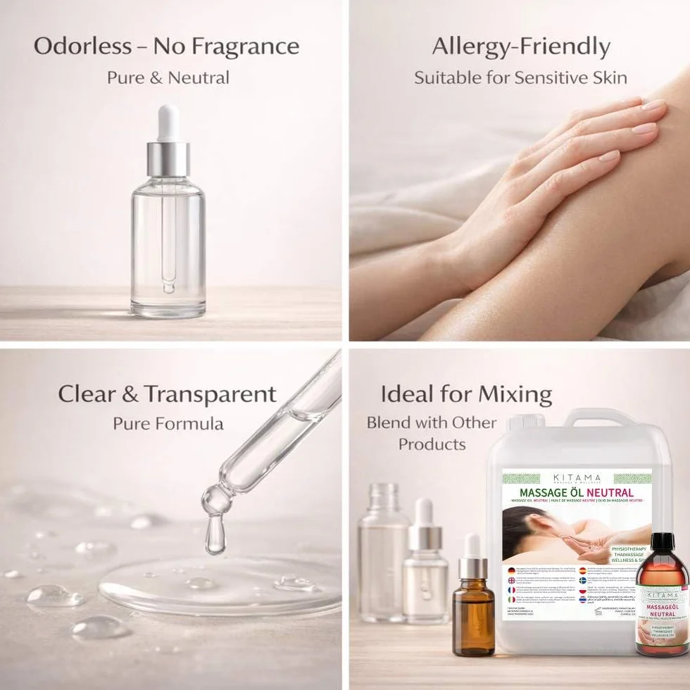 Kitama Olio di Massaggio neutro 10 litri - Olio per massaggio Thai, Fisioterapia Spa, olio di base senza profumo
