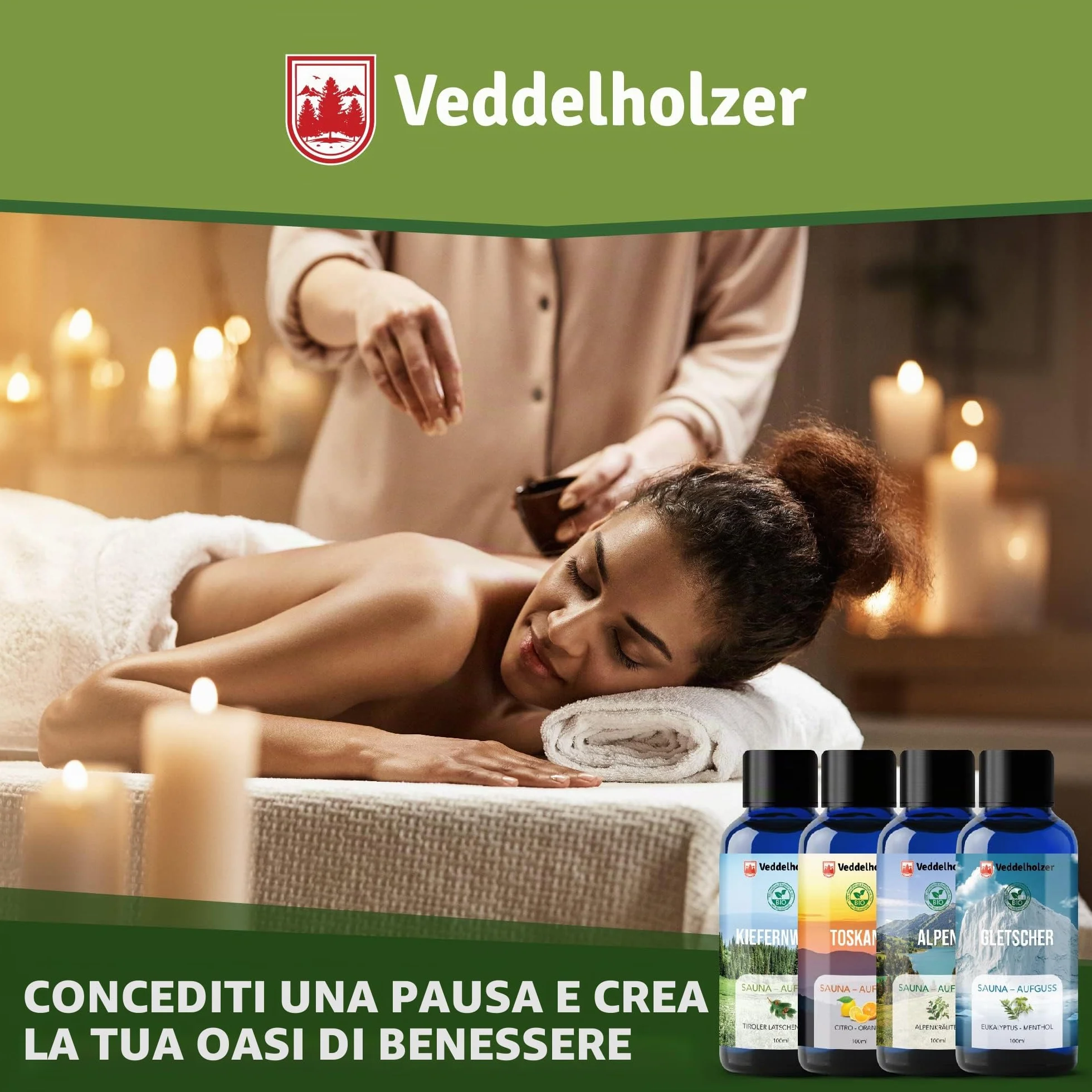 Veddelholzer Infusione per sauna BIO oli essenziali 100% naturali puri 4 x 100 ml set regalo