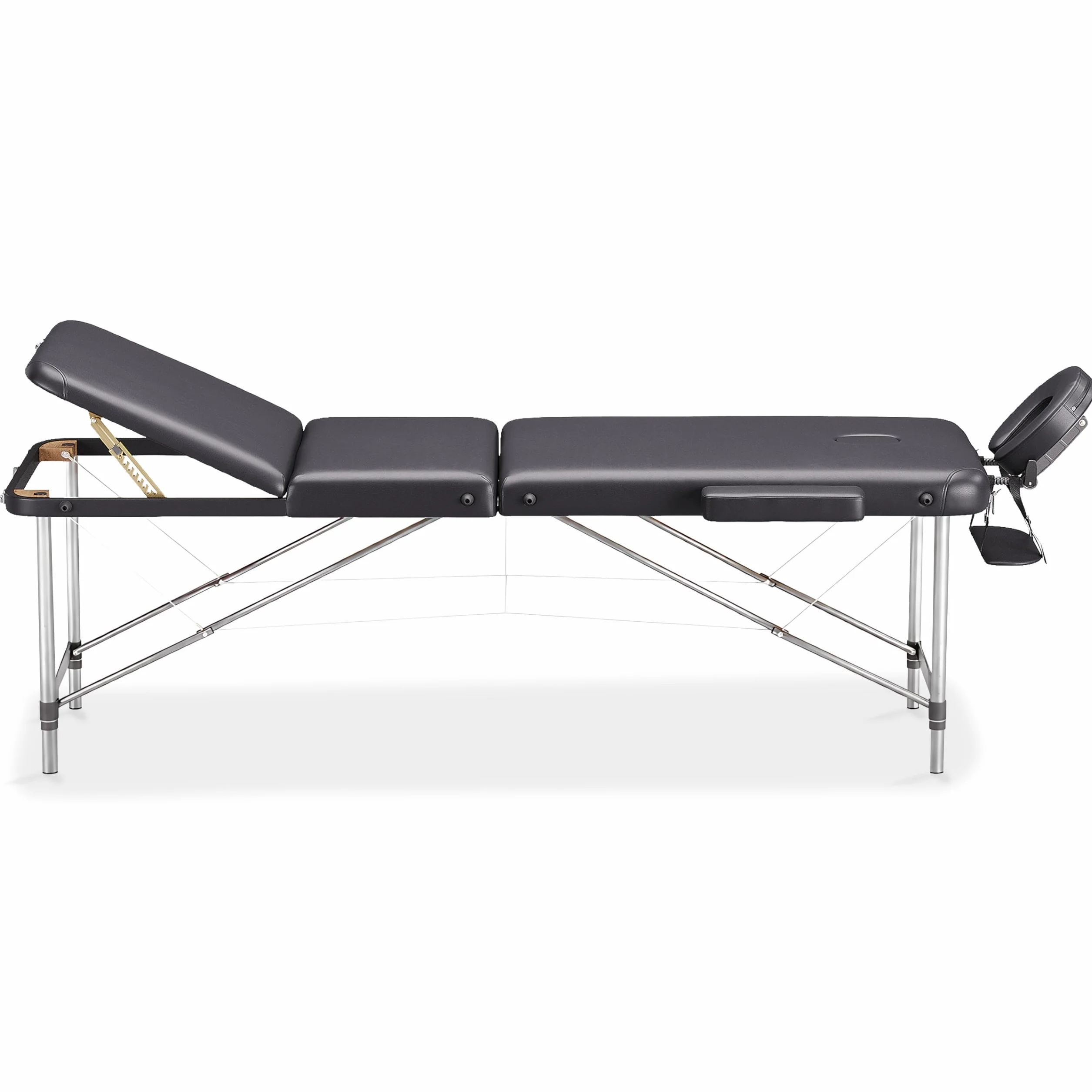 Beltom Lettino per Massaggi 3 Zone Alluminio 195x70 Cm Portatile Pieghevole Nero