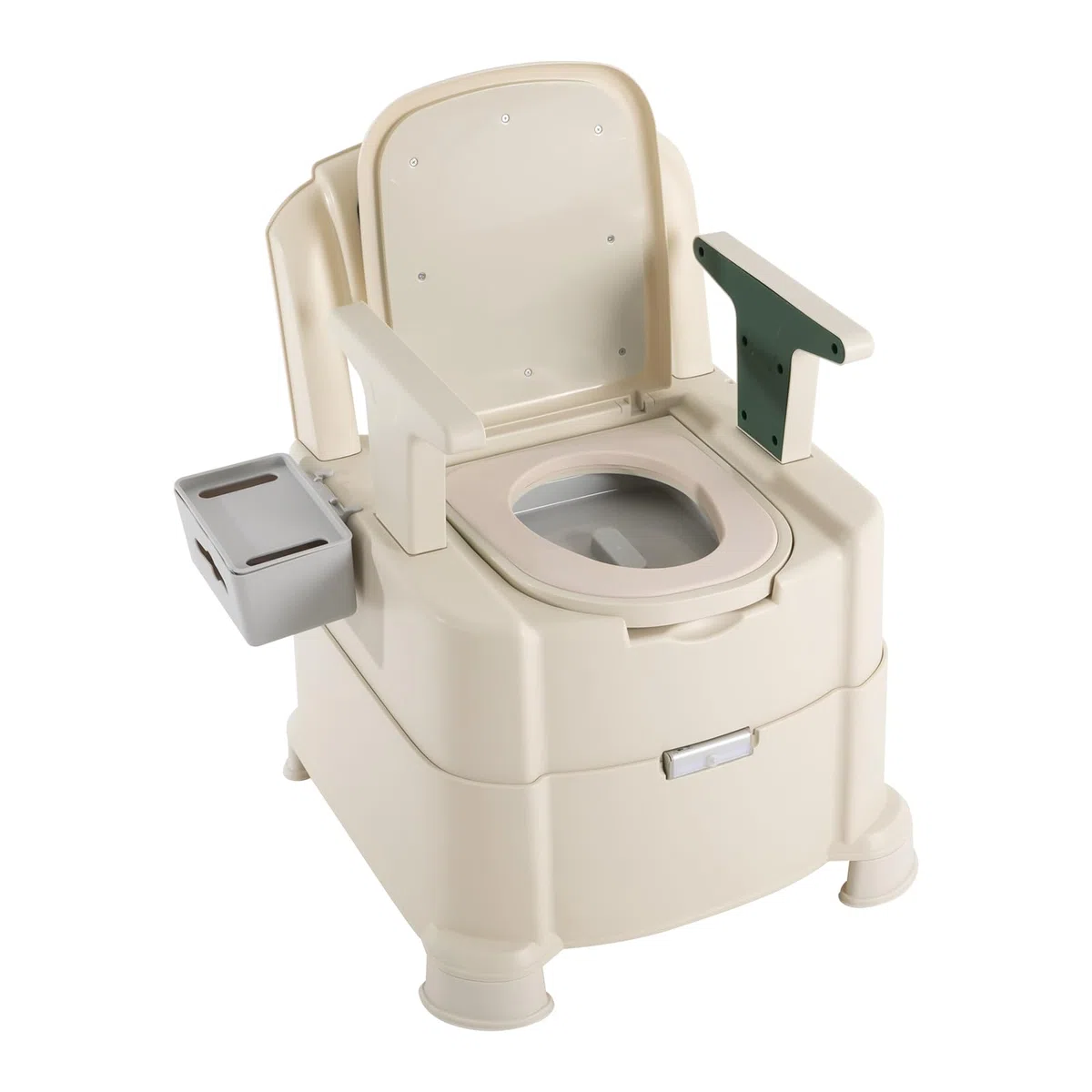 WC portatile per adulti, con Sensory Light, fino a 200 kg, con braccioli, schienale, WC da campeggio, per malati, anziani, disabili e donne incinte (verde + bianco)