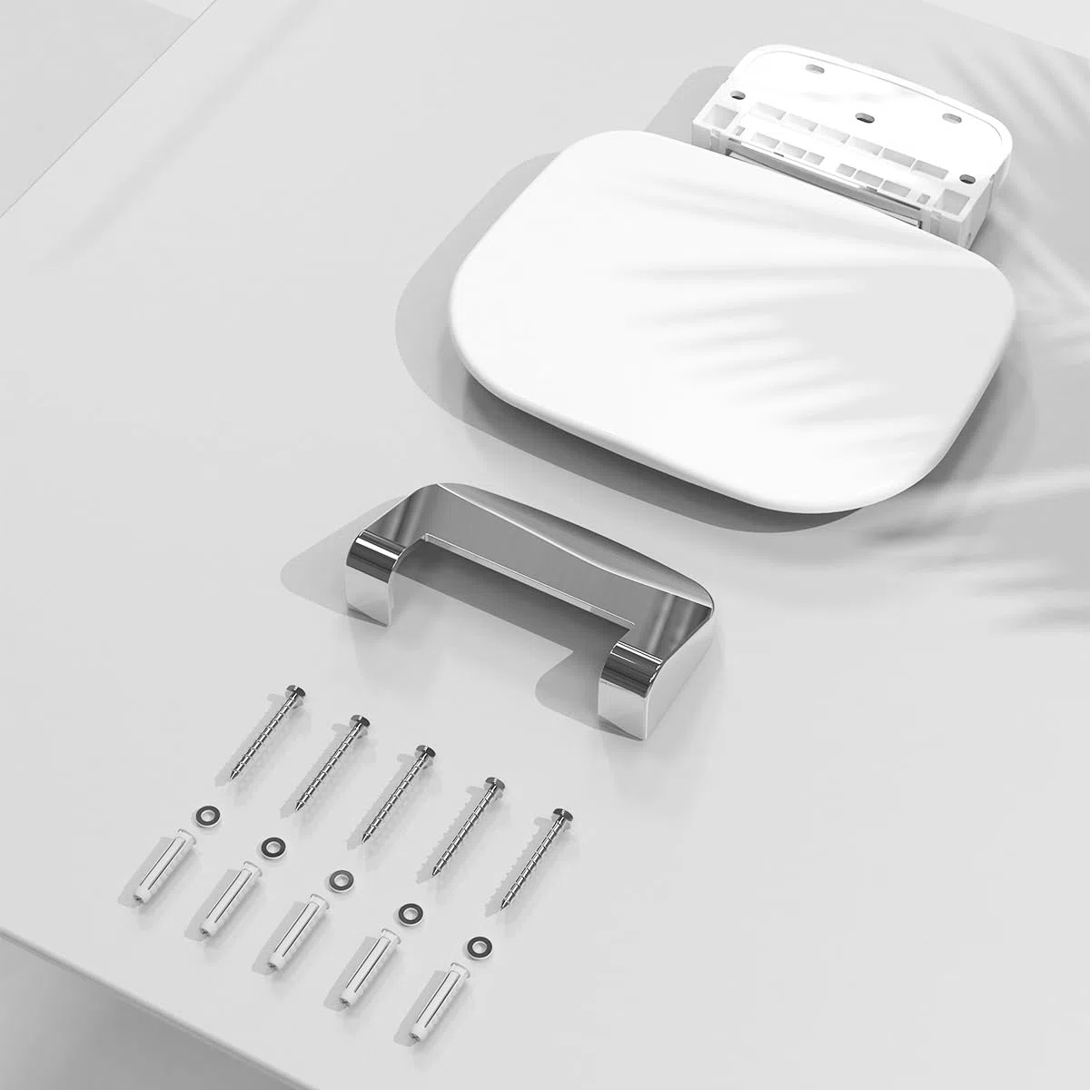 Sedia Doccia Sottile Ergonomica Pieghevole a Muro - 180kg Portata Max Antiscivolo, per Anziani e Disabili, Bianco