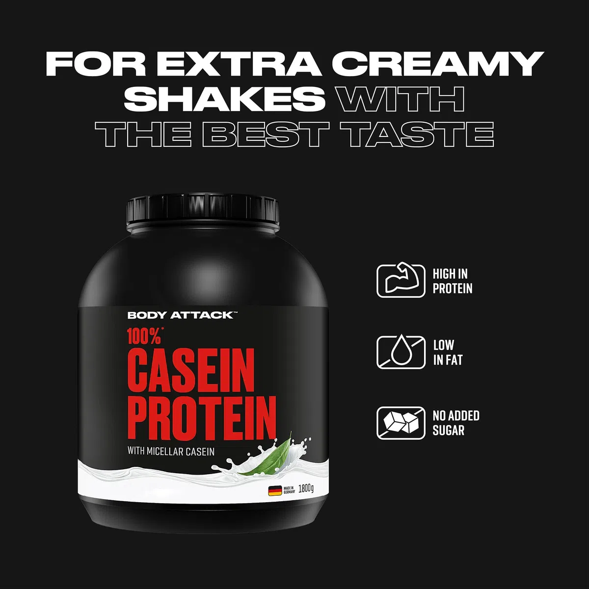 Body Attack 100% proteine caseina, naturale, 1,8 kg di proteine in polvere – ricco di aminoacidi essenziali – costruzione muscolare e conservazione