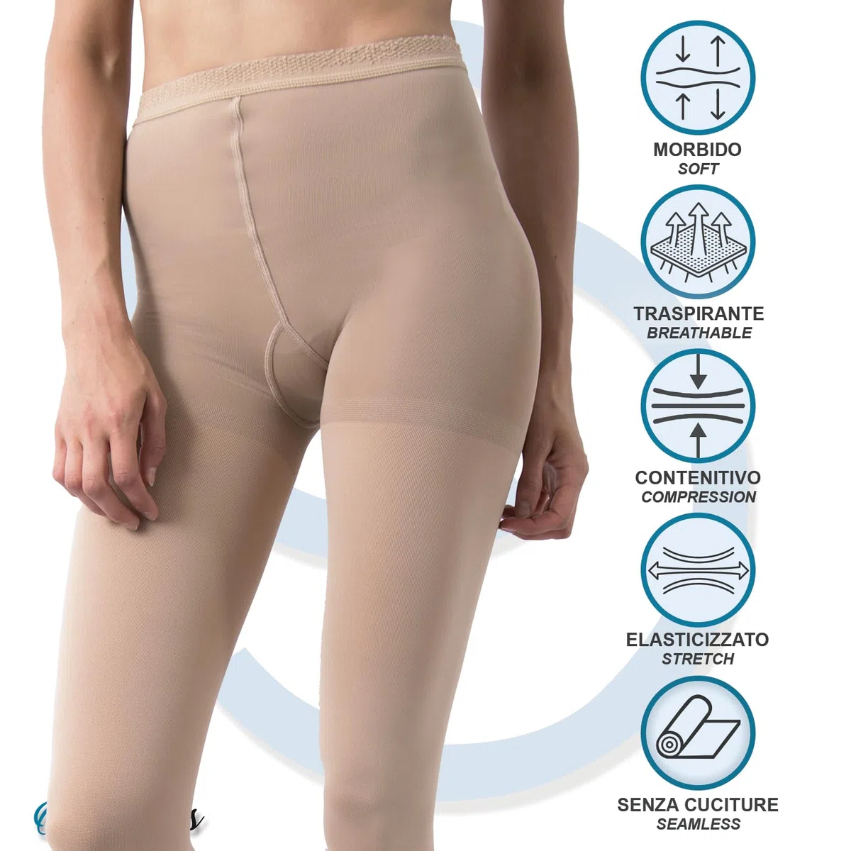 Beman 421C - Collant Medicali K3 Classe 3, Compressione Graduata 34-46 mmHg, Punta Chiusa Unisex, Tallone Rinforzato e Cuciture Piatte, Elastici Resistenti