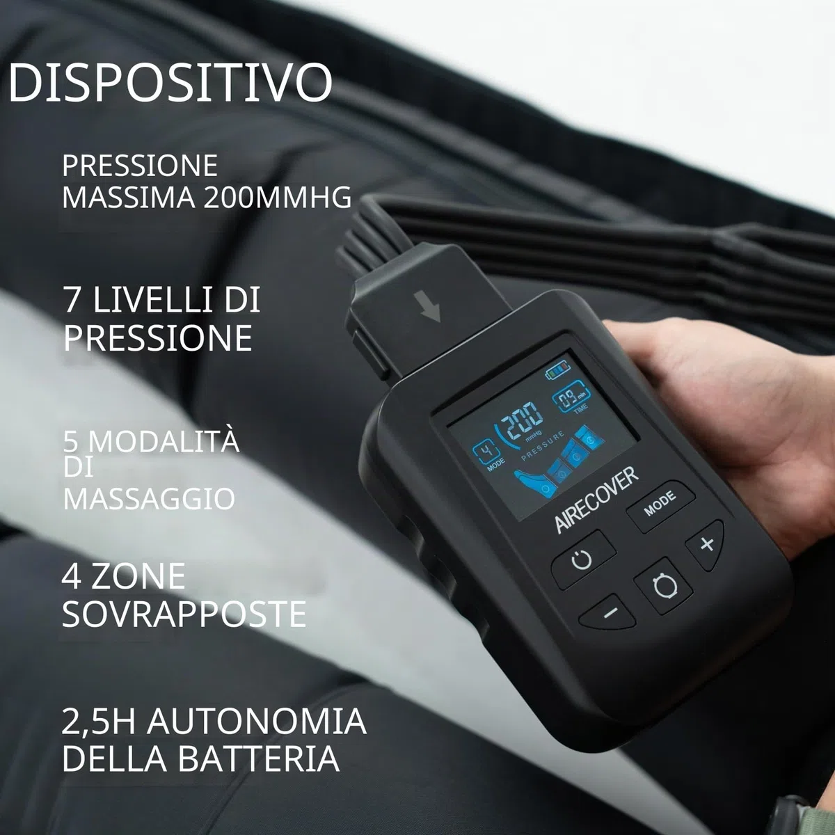 Massaggiatore senza fili, pressoterapia, per drenaggio linfatico, gambe stanche e migliore circolazione sanguigna, contro la ritenzione idrica e per un sano ritorno venoso (M: 160-175 cm)
