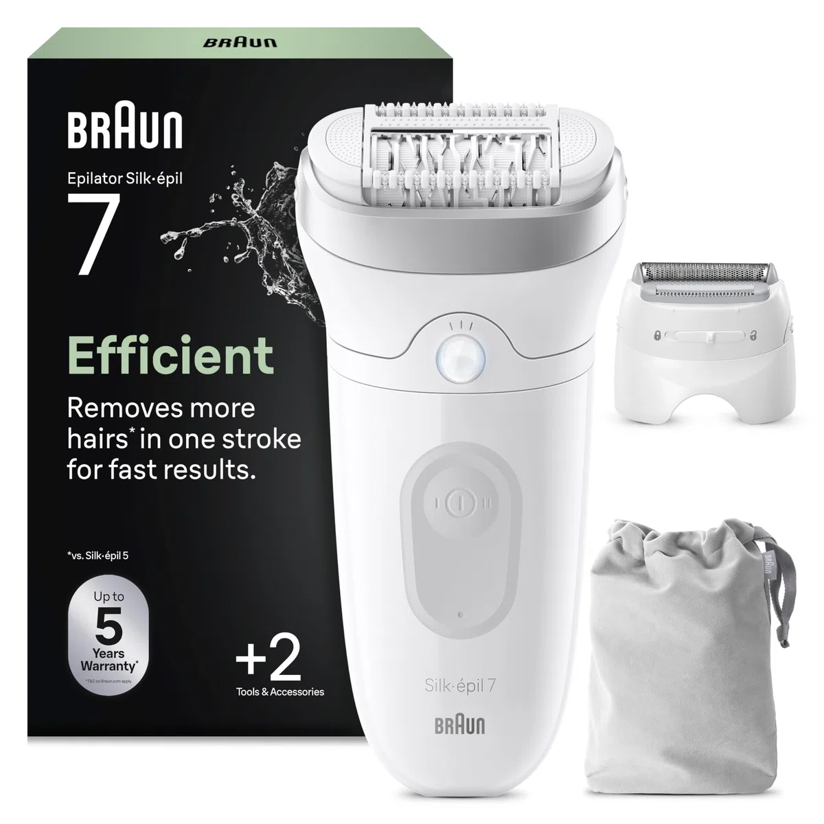 Braun Silk Epil 7 Epilatore Elettrico Donna Con Testina Ampia Per Facile Rimozione Peli, Rasoio Elettrico Donna, Wet&Dry, Pelle Liscia A Lungo, Con Testina Radente, Cappuccio Regolatore,7-030,Argento